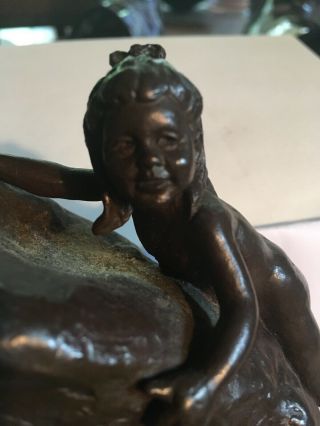 Vintage Mia Krantz 4 - 50 Naked Girl Bronze Girl At Beach With Crab Figurine