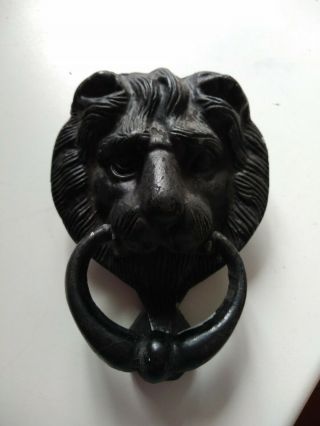Vintage Black Cast Iron Lions Head Door Knocker