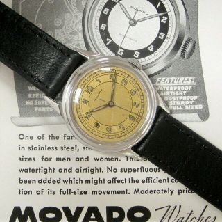 Mens 1940s Movado WWII Military Taubert Borgel S/S Vintage Swiss Watch 10