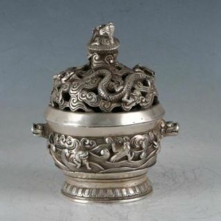 Chinese Silvering Copper Dragon Incense Burner Made During Daming Xuande