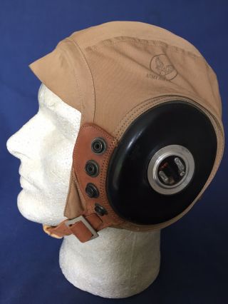 WWII ARMY AIR FORCES AAF PILOT’S SUMMER FLYING HELMET TYPE AN - H - 15 W/ RECEIVERS 4