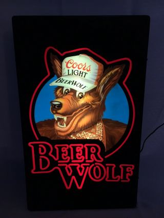 Vintage Coors Light Beer Wolf Lighted Plastic Sign Man Cave