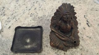 Antique Indian Chief Incense Burner Brinze Cast