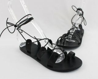 Ancient Greek Sandals Black Leather Lace Up Alcyone Sandal Shoe Size 38 8