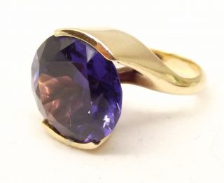 Vtg 14k Gold Color Change Sapphire Ring Sz 5.  75 Huge Stone Cocktail Estate Bezel