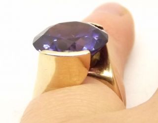 Vtg 14K Gold Color Change Sapphire Ring Sz 5.  75 Huge Stone Cocktail Estate Bezel 5