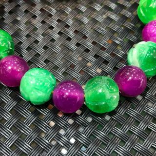 Chinese Rare Handwork Natural Purple & Green Jadeite Jade Lotus Beads Bracelet 4