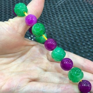 Chinese Rare Handwork Natural Purple & Green Jadeite Jade Lotus Beads Bracelet 5