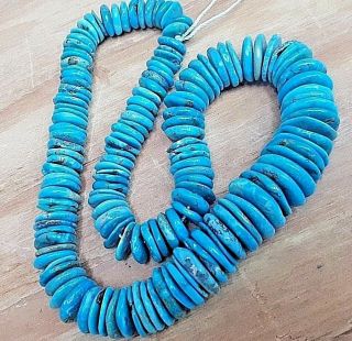 Antique Sleeping Beauty Turquoise Hand Cut Rondelle Beads Natural Full Strand