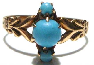 Victorian 10k Yellow Gold Cabochon Persian Turquoise Womens Estate Ring Size 7.  5