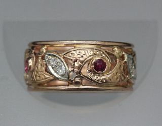 Vintage 14 K Rose Gold Ruby And Diamond Band