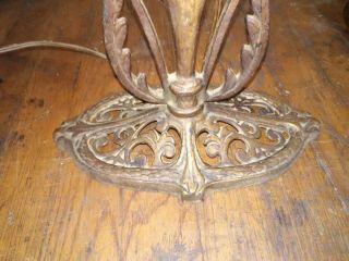 Antique Vintage Art Nouveau Flower Cast Iron Table Top Lamp Base 3