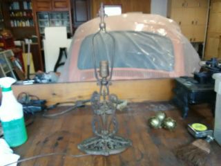Antique Vintage Art Nouveau Flower Cast Iron Table Top Lamp Base 4