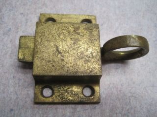 Vintage Antique Brass Ring Finger Pull Window Or Cabinet Door Latch