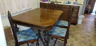 Vintage Jacobean Style Dining Room Table With Four Chairs