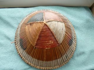 Antique Chinese/asian Wicker Conical Sun Hat=possibly Military=c1900=painted