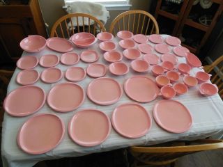 Vintage 1960s Boonton Ware Melmac 46 Piece Dish Cup Bowl Plate Set Pink