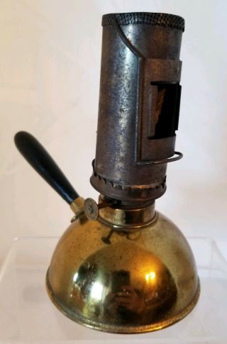 Antique Vintage E.  Miller & Co.  Meriden Ct.  Brass Oil Lamp With Wood Handle - 19