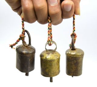 Vintage Rusty Iron Bells Set Of 3 Animal Pet Tinkling Bell Wall Deor.  I9 - 145 Us