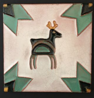 Vintage " Gila Pottery " Tile: Deer & Star