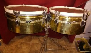 Vintage 60s/70s Rogers Timbales Brass With Stand 13 " 14 " Offer Accepted