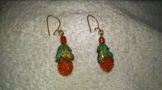 Antique Chinese Red Coral & Kingfisher Feather Earrings