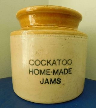 Huge Australian Pottery Stoneware Cockatoo Home Made Jams Jar 1900s