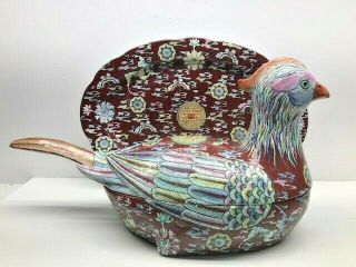 ASIAN LARGE SOUP TUREEN W/ UNDER PLATE & LADLE - COLORFUL BIRD SHAPE 5