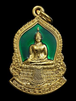 Thai Amulet Buddha Lp Wat Raikhing Sema Green Enamel Pendant Decorative Necklace