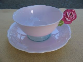 Vintage Paragon Rose Handle Bone China Tea Cup Saucer Pastel Pink Green