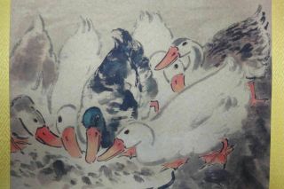 Old Very Rare Chinese Paper Hand Painting Ducks and Dog 