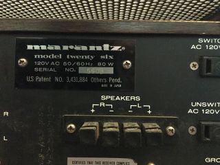 Vintage Marantz Model 26 Stereo Receiver 1960s - 70s,  cabinet 6
