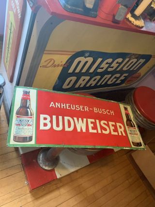 Vtg Old Anheuser - Busch Budweiser Beer Bottle Advertising Painted Metal Sign Usa