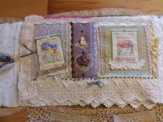 Large collage fabric book with storage pockets album and separate doily cover 7