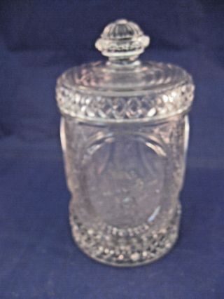 Antique Clear Pressed Glass Pickle Castor Caster Jar W 3 Scenes And Glass Lid