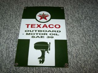 Vintage Porcelain Texaco Outboard Motor Oil Sae 30 Sign From 1940 