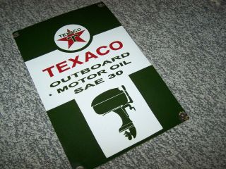VINTAGE PORCELAIN TEXACO OUTBOARD MOTOR OIL SAE 30 SIGN From 1940 ' S 2