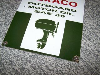 VINTAGE PORCELAIN TEXACO OUTBOARD MOTOR OIL SAE 30 SIGN From 1940 ' S 4