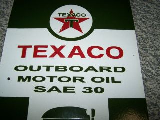 VINTAGE PORCELAIN TEXACO OUTBOARD MOTOR OIL SAE 30 SIGN From 1940 ' S 5