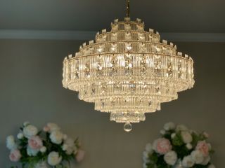 Schonbek Antique Gold Plaza 25 - Light 26” Wide Ceiling Light Crystal Chandelier