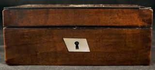 Antique Wooden Trinket Jewelry Dresser Box Mother of Pearl Lock & Key 3