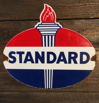 Vintage Standard Oil Gasoline Porcelain Torch Service Station Pump Plate Sign