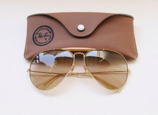 Vintage B&l Ray Ban Usa Aviator Outdoorsman Light Brown Changeable 62 14 W/ Case