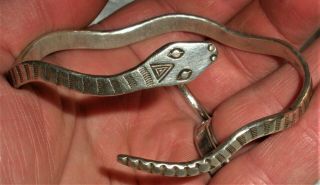 Antique C.  1920 Navajo Coin Silver Bracelet Snake Bangle Great Stampwork Vafo