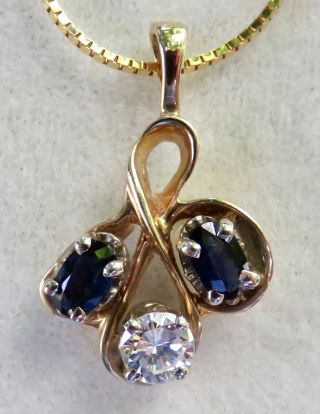 . 70 Ct.  Vs2 Brilliant Cut Diamond & Sapphire 14k Gold Pendant With 20 " Necklace