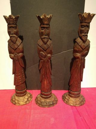 3 Vintage Wood Carved King Figures.  Nr.