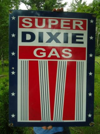 Large Vintage 1952 Dixie Gas Porcelain Enamel Gas Station Sign