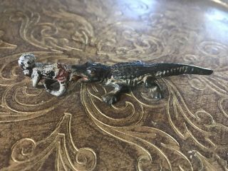 German Cold Painted Alligator With Boy Figure