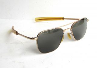 Vintage American Optical Sunglasses Pilot Aviators Gray Ao 12k Gold Gf Frames Ex