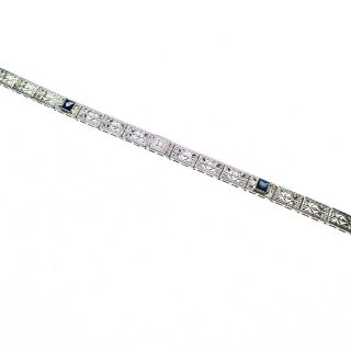 Deco - 10k Vintage Filigree Diamond Blue Sapphire Bracelet 7.  25 "